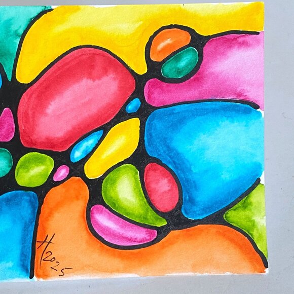 Neuro Phase 2 Original Wall Art Abstract Neurographic Watercolor Painting 4x6in - Picture 3 of 5